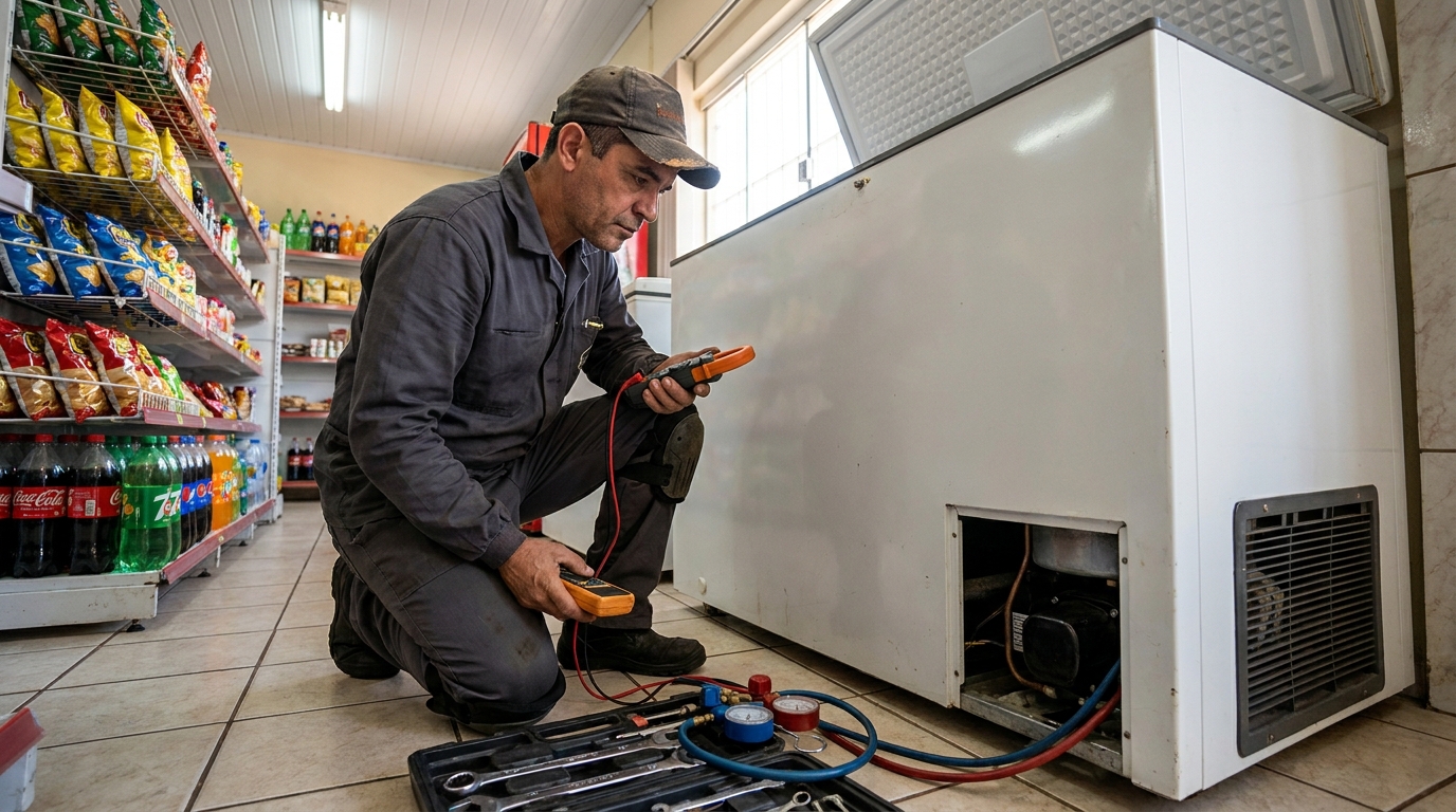 Reparo da placa eletrônica de um freezer em atendimento em Salvador‑BA